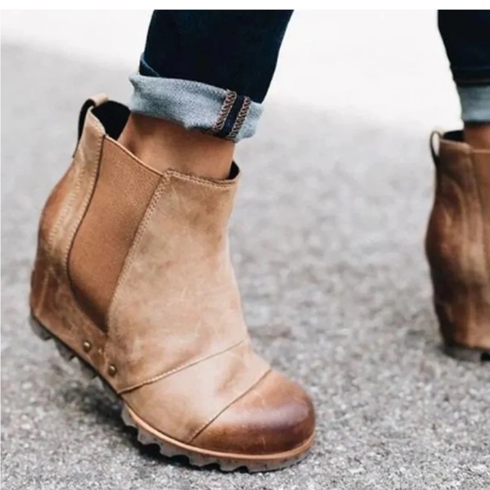 Sorel Lea Wedge Joan of Arctic Chelsea Wedge Camel Brown Black 7
